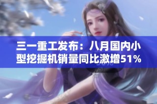 三一重工发布：八月国内小型挖掘机销量同比激增51%
