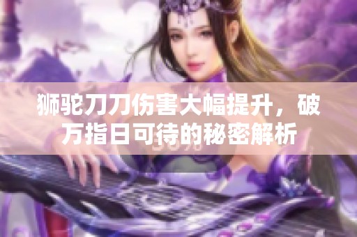 狮驼刀刀伤害大幅提升，破万指日可待的秘密解析